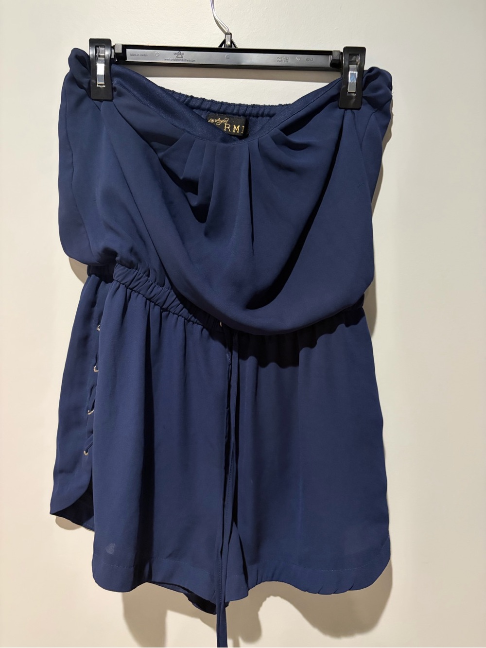 Strapless Navy Romper with Drawstring Waist